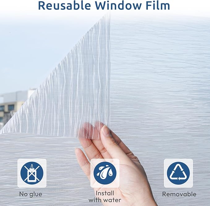 rabbitgoo Window Privacy Film Frosted Glass Film Removable Vinyl Door Coverings UV Blocking Decorative Static Cling Non-Adhesive Window Clings Sticker for Home Decor, 35.4 x 157.4 Inches