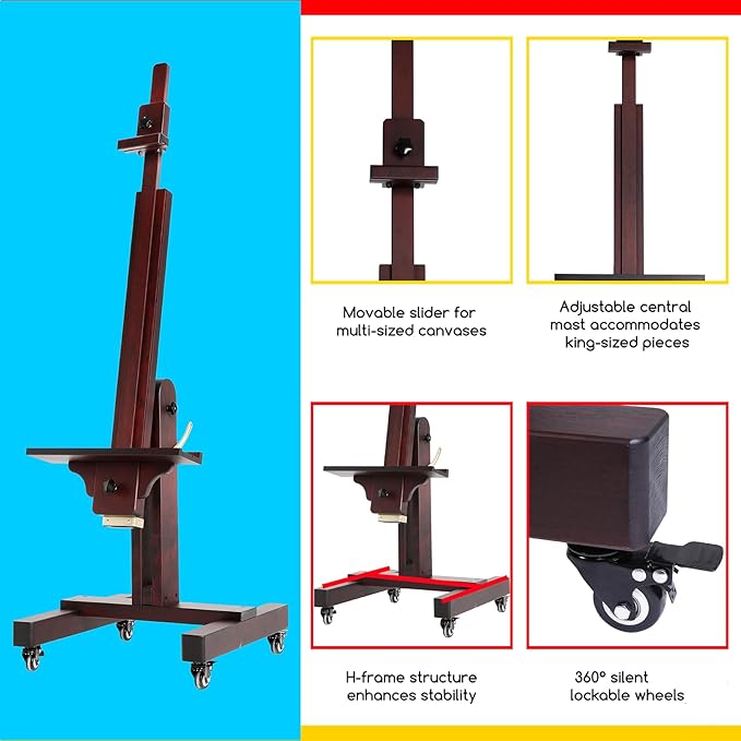 MEEDEN Heavy Duty Painting Easel: Professional Solid Beechwood Large Easel Holds Canvas Art up to 71” High - Tilts Flat Easily Wooden Floor Easel for Adult Artist Beginners Art Studios