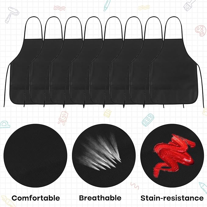 PLULON 30 Pcs Kids Apron Painting Aprons, Kids Aprons for Painting Black Aprons Art Apron Smocks Bulk for Art Activity Craft Home Kitchen Classroom Party Supplies