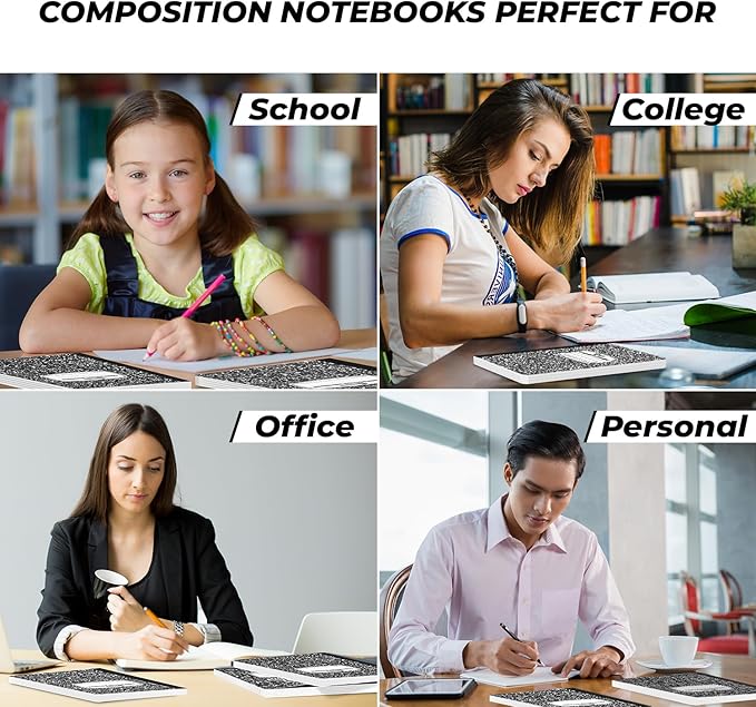 Rosmonde 50 Pack Bulk Composition Notebooks College Ruled, 200 Pages (100 Sheets), 9-3/4 x 7-1/2, Black Marble Hard Cover, Bulk School Supplies, Bulk Notebooks for School, Bulk College Ruled Notebook