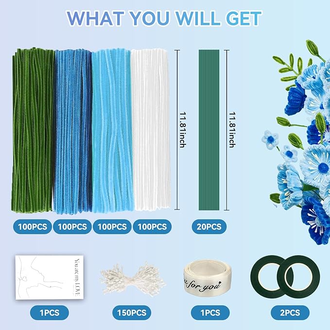 400 Pcs Pipe Cleaners Craft – 4 Colors Chenille Stems for Crafts, DIY Art Supplies, Fuzzy Sticks for Crafting Flowers, Wedding & Valentine's Day Decorations, Kids School Craft Kit
