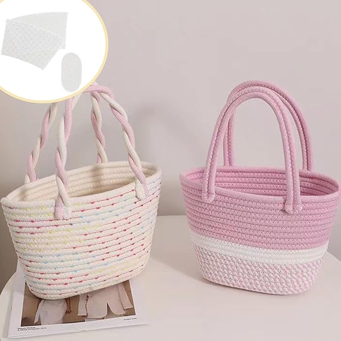 2 Sets Crochet Bag Canvas Sheets, Clear Mesh Plastic Canvas Sheets for Crochet Bucket Bag Making, Embroidery, Acrylic Yarn Crafting Projects (White)