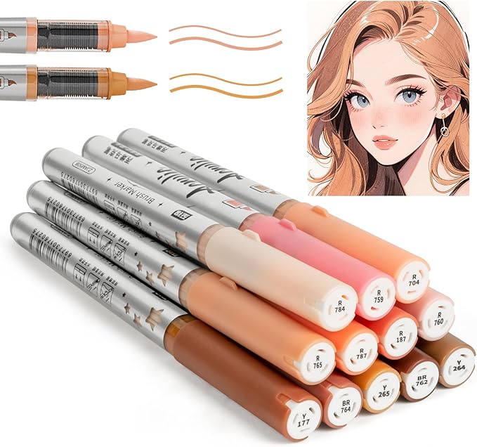 Skin Tone Acrylic Paint Markers, 12 Colors Fabric Marker, Auto-Ink Paint Pens Markers, Brush Tip Marker for Rock Painting, Wood Glass Ceramic Canvas Stone DIY Crafts Making Art Supplies