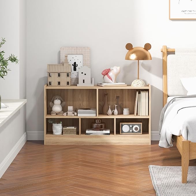 LOKO 2 Tier 5 Cube Bookcase, Open Shelf Storage Cabinet, Wooden Display Cabinet Shelf, Multipurpose Bookshelf for Living Room, Bedroom, Hallway, Home Office, Classroom (Natural)