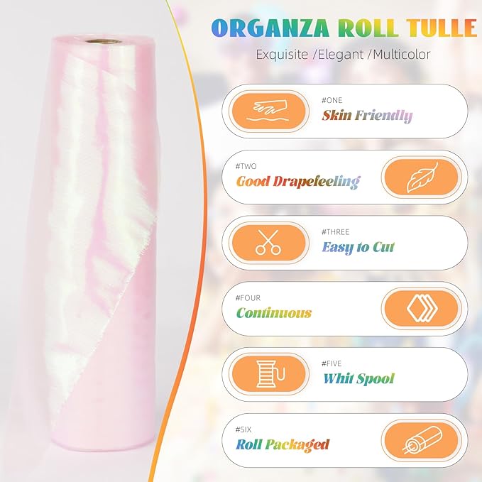 Crystal Organza Fabric Tulle 11 Inch by 50 Yards Sheer Tulle Rolls for DIY Craft Wedding Party Baby Shower Decor Gift Wrapping Party Supplies (Fantasy Pink)