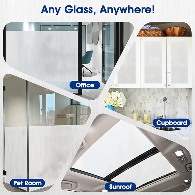 Privacy Window Film Static Cling, Frosted Glass Decorative Window Film with 96% UV Blocking, Non-Adhesive Removable Window Cling for Home Office Bathroom, 17.5 x 157.4 Inches, White