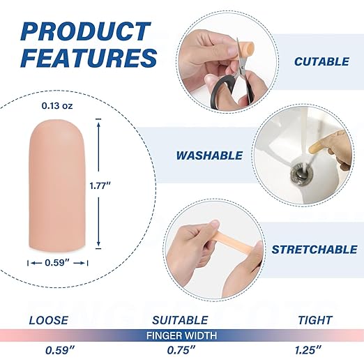 MasterMo Gel Finger Cots Protectors, Silicone Fingers Covers Bandages Caps Sleeves for Fingertip Thumb Protection, Ideal for Trigger, Arthritis, Cracking, Blisters, Callus, Hangnail & Pain Relief (Nude, M, 10PCS)