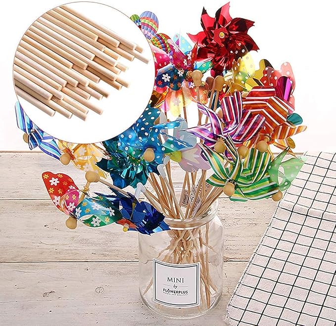 HOPELF 200PCS Wooden Dowel Rods - 1/8 x 6 Inch Bamboo Sticks - for Crafts, Cake Dowels and DIYers