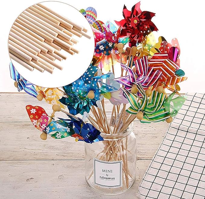 HOPELF 50PCS Bamboo Dowel Rods - 1/4 x 12 Inch, Assorted Hardwood Sticks for Crafts, Cake Dowels & DIY Projects