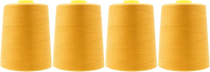 Mandala Crafts 4 Pack of Serger Threads Cones Spools - 20S/2 24000 Yards Polyester Mustard Yellow Threads for Sergers Machine and Overlock Quilting Sewing Machine
