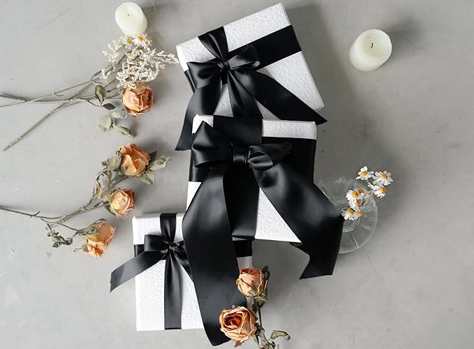 Black Satin Ribbon 2.5 Inch Double-Faced Wide Ribbon 25 Yards for Gift Wrapping Crafts Flower Bouquet Invitations Holiday Decorating