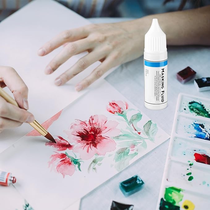2 Pcs Masking Fluid for Watercolor Painting, 15ml Capacity Bottle with 3mm Applicator Nozzle, Masking Fluid Pen for Various Art Projects Watercolor Ink (White)