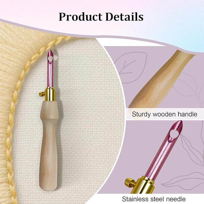 Punch Needle Kit, Adjustable Punch Needle Embroidery Kit Include Wooden Handle Embroidery Pen Set, Large Eye Needles, Punch Needle Cloth - Punch Needle Tool for Adult Beginners DIY Craft