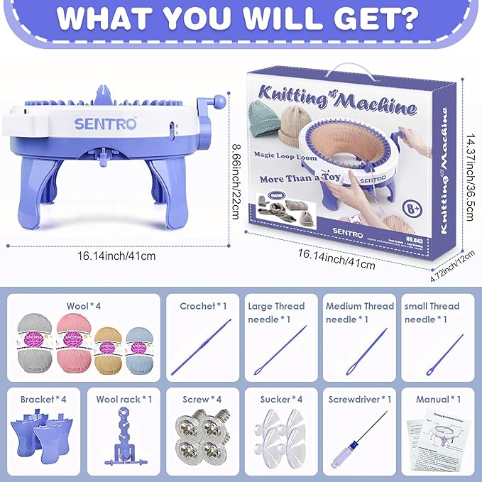 SENTRO 48 Needles Knitting Machines with Row Counter, Smart Knitting Crochet Machine,Weaving Round Loom,Double Knit Loom Machine Kit,DIY Knit Scarf Hat Sock