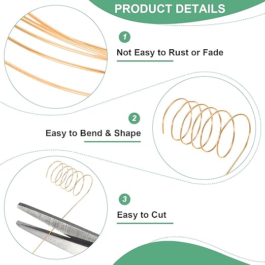 0.4 mm/26 Gauge Copper Wire for Jewelry Making, 30.2FT Copper Beading Craft Wire for Jewelry/Weaving/DIY Crafting/Planting, Color-Retaining [9.2M, Copper Tone]