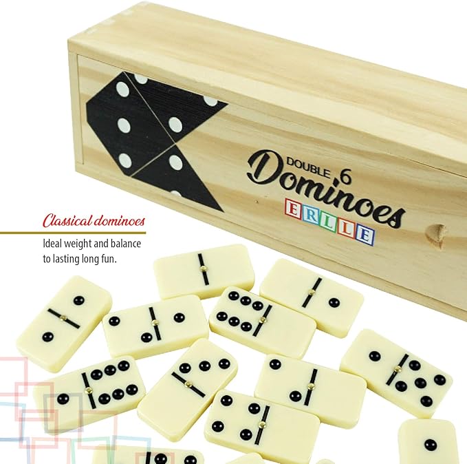 ERLLE - Jumbo Dominoes Set, Extra-Large Double Six Domino Set for Kids & Adults, Premium Giant Dominoes for Outdoor & Indoor Games, Classic Mexican Train, Chicken Foot, and Family Game Night Fun
