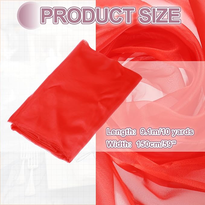 MECCANIXITY Iridescent Sheer Organza Fabric, 10 Yards x 59 Inches Solid Holographic Shiny Fabric Organza Cloth for Wedding, Curtains, Costume, Photo Background, Red