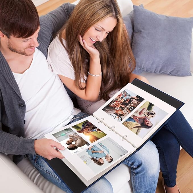 Zesthouse Photo Album Self Adhesive with Picture Display Window, 3-Ring Scrapbook Albums 60 Pages Holds 8x10 5x7 4x6 Photos, DIY Photo Book Ideal Gift for Family Wedding Baby
