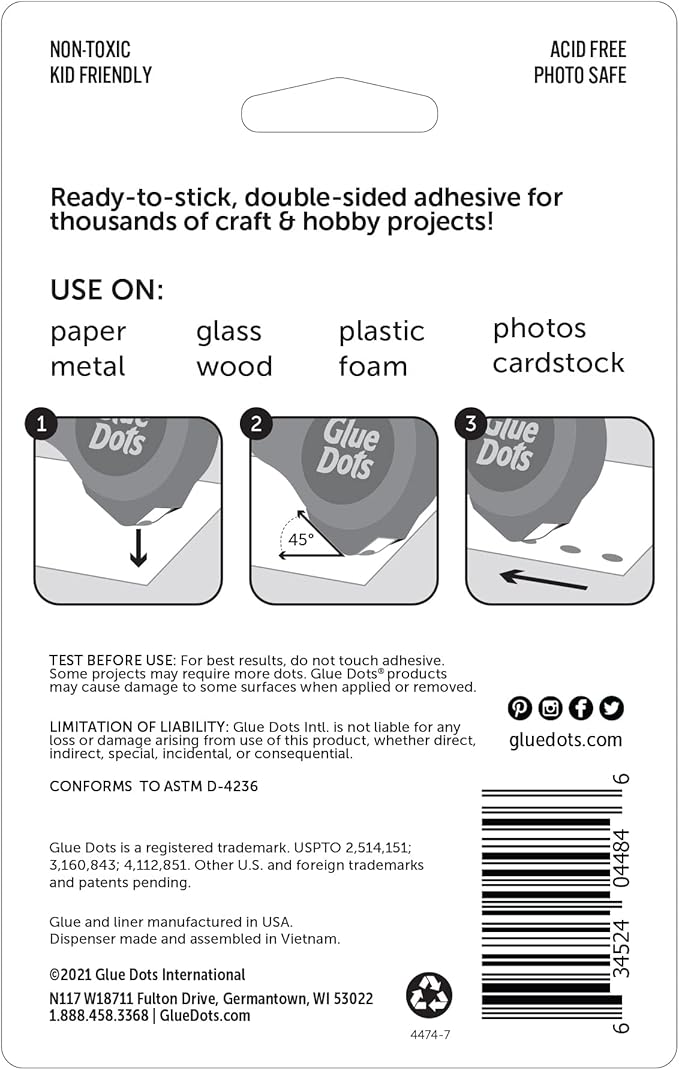 Glue Dots, Craft Dots Dot N' Go Dispenser, Double-Sided, 3/8", .38 Inch, 200 Dots, DIY Craft Glue Tape, Sticky Adhesive Glue Points, Liquid Hot Glue Alternative, Clear