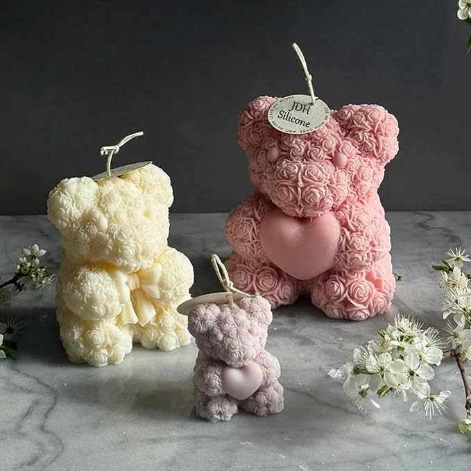3D Bowtie Rose Bear Candle Mold - Teddy Bear Silicone Mold for DIY Handmade Soaps, Epoxy Resin Crafts, Father's Day Gifts, Birthday Gifts, Valentine's Day Gifts & Home Decorations
