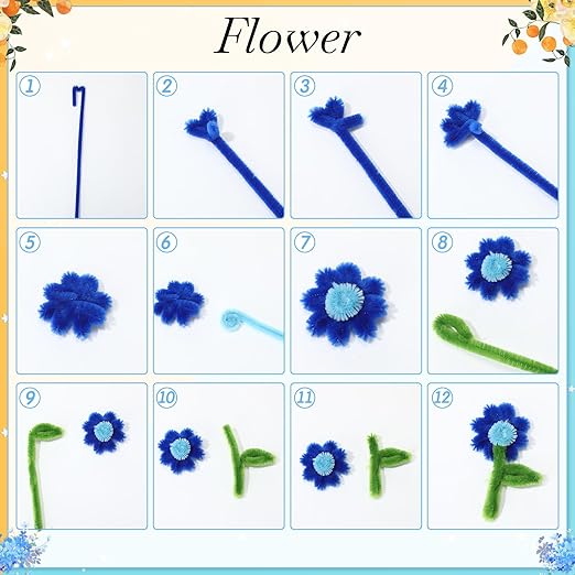 DaisyInner 700 Pcs Halloween Fall Pipe Cleaners Craft Bulk Pastel Chenille Stems Flower DIY Gradient Colored Fluffy for School Classroom Thanksgiving Christmas Party Supplies(Blue,Yellow)