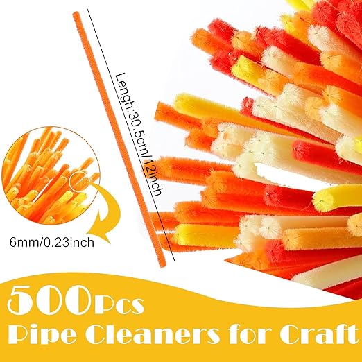 Veramz 500PCS Pipe Cleaners Craft - Orange Pipe Cleaners Craft Bulk Supplies,Chenille Stems for Kids and Adults DIY Arts Crafts Project