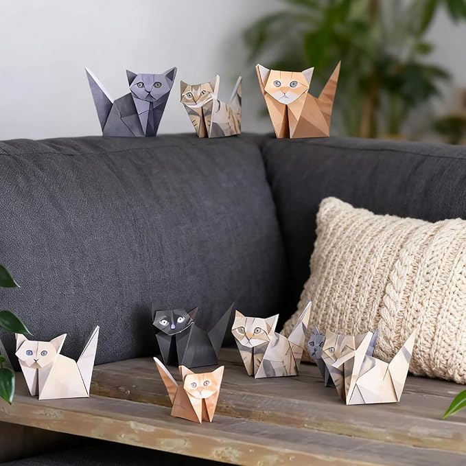 DIY Paper Cats - 50 Sheets DIY Origami Paper to Fold Cute Cat Figures, Fun Craft Activity for Adults & Kids, Desk Decoration & Gift for Cat Lovers