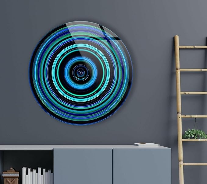 My Photostation.com 31.5''(80cm) Diameter Blue and Green Round Glass Wall Art Tempered Glass Printing Wall Decor Large Wall Art Wall Hangings