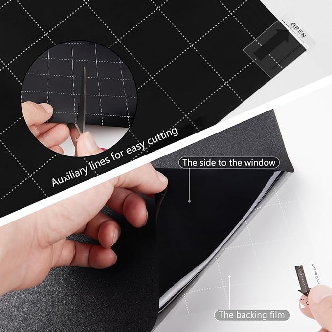 Kromapolis Blackout Window Privacy Film Total Light Blocking Room Darkening Window Covering, Removable Static Cling Frosted Glass Tint, Non-Adhesive, Black 35.4'' x 78.7''