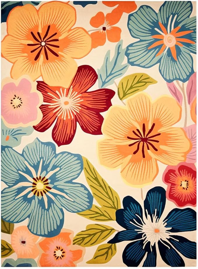 Handmade Wool Floral Area Rug for Living Room | Elegant Flower Garden Design, Soft, Thick and Durable | Bedroom, Dining Room & Home Decor Carpet (3' x 5', Floral J)