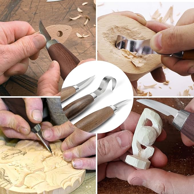 Wood Carving Tools Set - Wood Carving Knife Kit for Beginners, Adults, and Kids, Includes 3 Whittling Knives for DIY Woodworking and Carving Enthusiasts