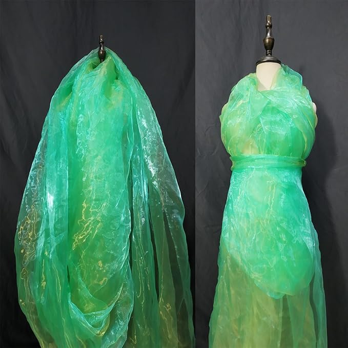 Two-Tone Iridescent Holographic Organza Fabric - 11 Yards by The Yard | Lightweight Sheer Tulle | for Wedding Dresses, Party Decor, DIY Crafts, Shiny Backdrops(Grass Green + hint of Yellow)