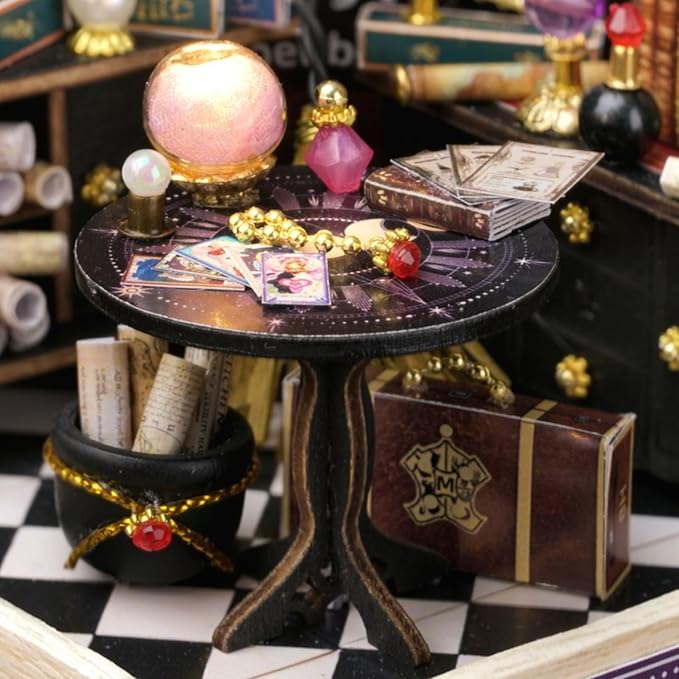 DIY Miniature House Kit, Mini House Building Kit with LED & Dust Cover, DIY Wooden Dollhouse Miniature Kit for Adults Teen, Wooden Crafts Lovely Dollhouse Kit, Moon Magic