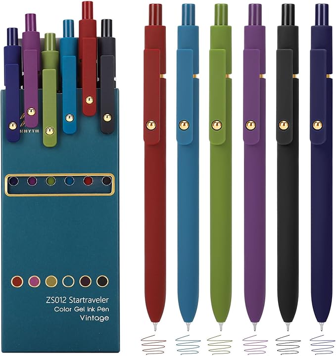 Ddaowanx Colorful Gel Pens, 0.5mm Fine Point Retractable, Cute Pens with Colored Writing and Sketching, Nursing School Essentials,School Supplies, Gifts for Nurse (12Pcs-Vintage Colors)