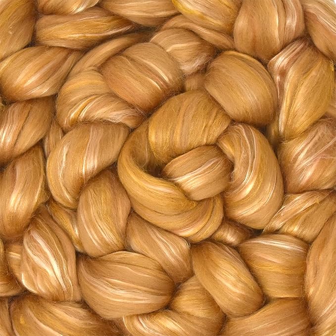Merino Silk Luxe Tonal Designer Blend. Superfine Merino, Mulberry, Tussah Silk. Top Roving for Spinning or Felting. Toffee Whisper 1oz