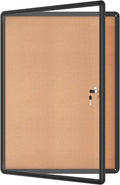 38"x28" Enclosed Bulletin Board, Lockable Weather-Resistant Aluminum Cork Noticeboard for School & Office, Black Frame w/Cork