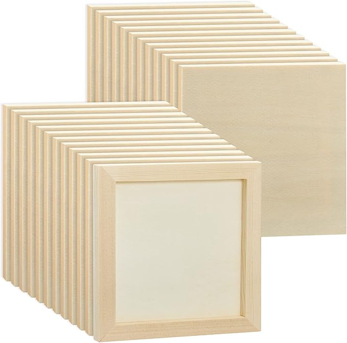 Kathfly 24 Pcs 6x6'' Wood Panel Boards, Unfinished Wood Canvas Panels for Painting Crafts DIY Drawing Pouring Art Projects