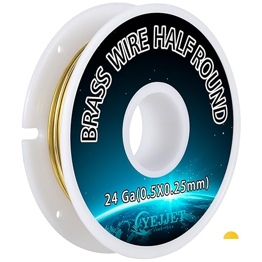 24 Gauge Half-Round Brass Wire 0.51x0.25mm - 3.0 oz 276 Feet Craft Wire Bulk, Metalworking