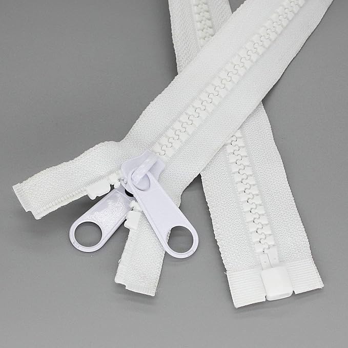Leekayer 1PCS #10 96 Inch Heavy Duty Zipper for Sewing Separating Large Plastic Zippers White Tape with Double Pull Tab Slider, Sleeping Bag, Boat, Canvas, Cover, Trampoline, Dog Bed,Tent zipper 243cm