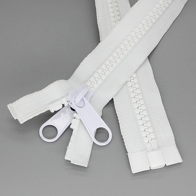Leekayer 2PCS #10 36 Inch Heavy Duty Zippers for Sewing Separating Large Plastic Zippers White Tape with Double Pull Tab Slider, Sleeping Bag, Boat, Canvas, Cover, Trampoline, Dog Bed,Tent (36" 2pcs)