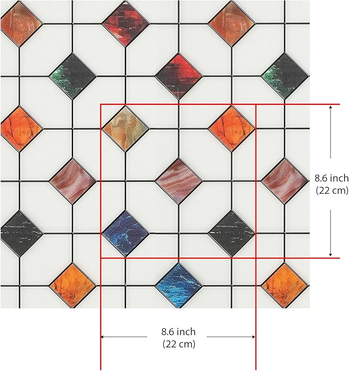 DKTIE Stained Glass Window Film Geometric Patterns, Fine Frosted Window Clings for Glass Windows, Waterproof for Bathroom Window Privacy Film Day and Night (S533, 17.7in X 78.7in)