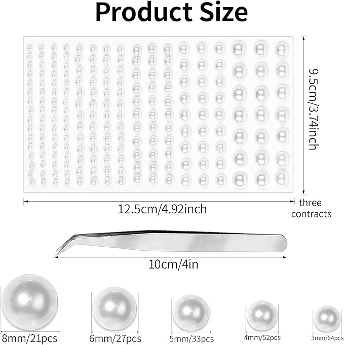 Self Adhesive Face Gems and Pearls for Makeup, Festival Jewels, Hair Gems Pearls, 3/4/5/6/8 mm Round Rhinestone Stickers for Face, Eye, Makeup, Body, Crafts 591Pcs (04_White Pearl)