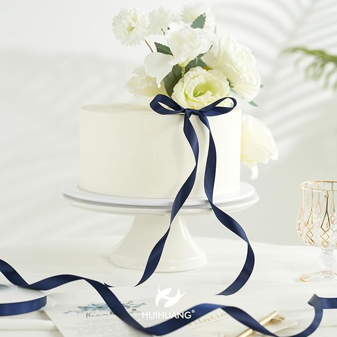 HUIHUANG Navy Satin Ribbon 1/2 inch X 50 Yards Continuous, Navy Blue Double-Faced Satin Ribbon for Gift Wrapping, Bows, DIY Crafts, Flower Bouquet, Wedding Decor, Holiday Party Decor