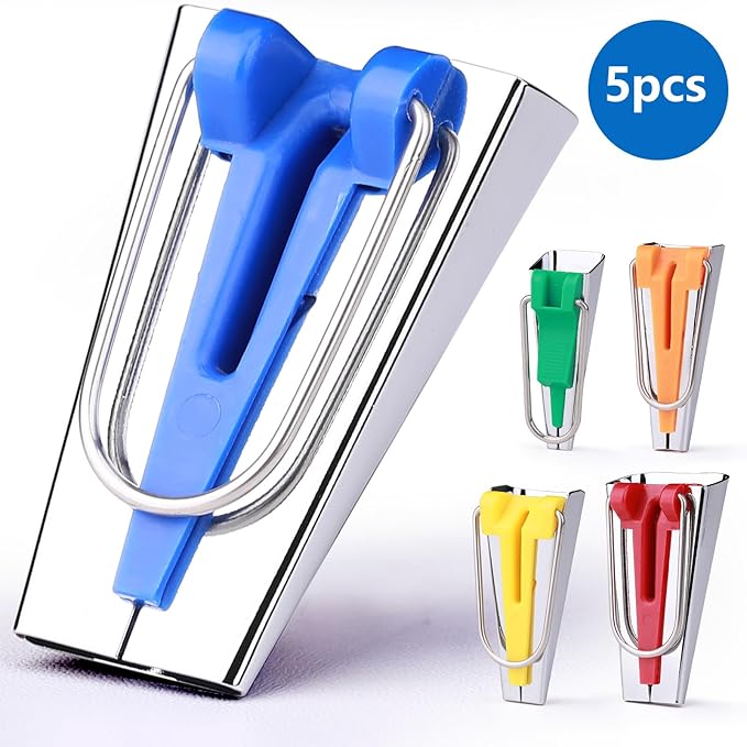 Jeimier 5 Sizes Bias Tape Makers, Upgraded Bias Binding Tape Making Tool for Fabric Quilting Sewing, Quickly Customize, Solidly Bias Quilting Tool, 1/4IN 3/8IN 1/2IN 3/4IN 1IN