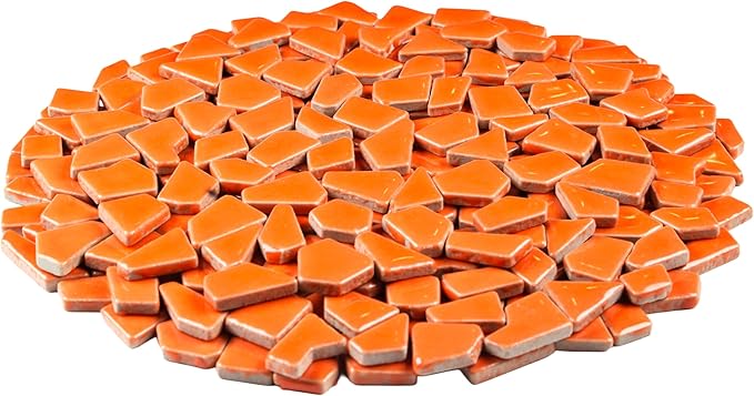 Ceramic Mosaic Tiles for Crafts & Art Projects 200 Grams Vibrant Colors Pieces Fit Together Like a Puzzle Endless Creative Ideas for Mosaic Art DIY Hobbies Small Sizes (Orange)