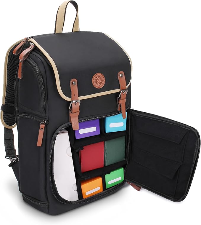 ENHANCE Designer Edition TCG Backpack - MTG Deck Bag Card Binder Space, TCG Deck Box Storage, MTG Playmat Holder - Card Storage Compatible with Magic the Gathering, Pokemon, Lorcana (Canvas Black)