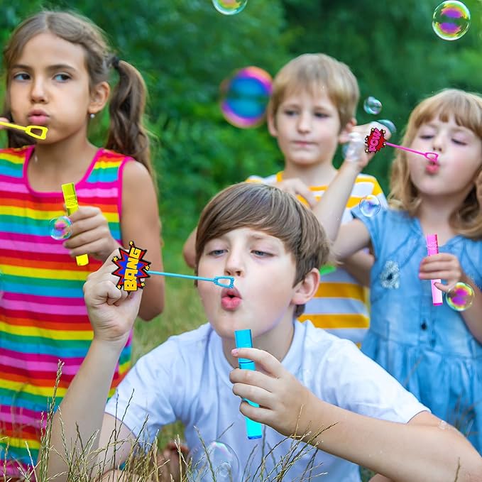 Superhero Party Favors,24Pcs Hero Word Bubble Wands for Kids,Cool Bubble Wand for Superhero Party Supplies,Classroom Prizes Pinata Goodie Bag Stuffers Gift