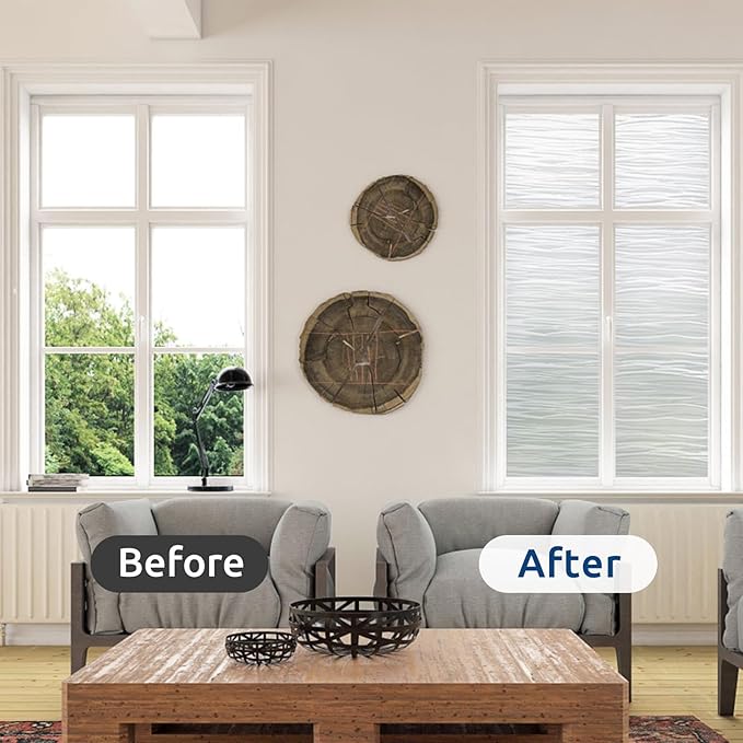 rabbitgoo Window Privacy Film Frosted Glass Film Removable Vinyl Door Coverings UV Blocking Decorative Static Cling Non-Adhesive Window Clings Sticker for Home Decor, 35.4 x 118.1 Inches