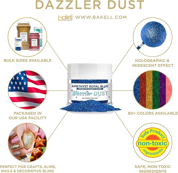 BAKELL Amethyst Royal Blue Art & Craft Glitter, 5g Jar | Dazzler DUST | Non-Toxic Decorating Glitter | Arts, Crafts, Slime, Glue, Paint, Face & Body (Amethyst Royal Blue)