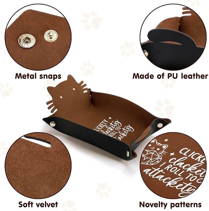 Cat Dice Rolling Tray Novelty Folding Leather Dice Holder Portable Dice Storage Accessories Decorative Desk Organizer Funny Gift for DND RPG Game Players